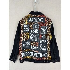 AC/DC Jacket Mens Black S Leopard Print Denim Jean Rock Concert Album Unisex
